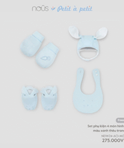 Set phụ kiện 4 món hình thỏ màu xanh thêu trang trí